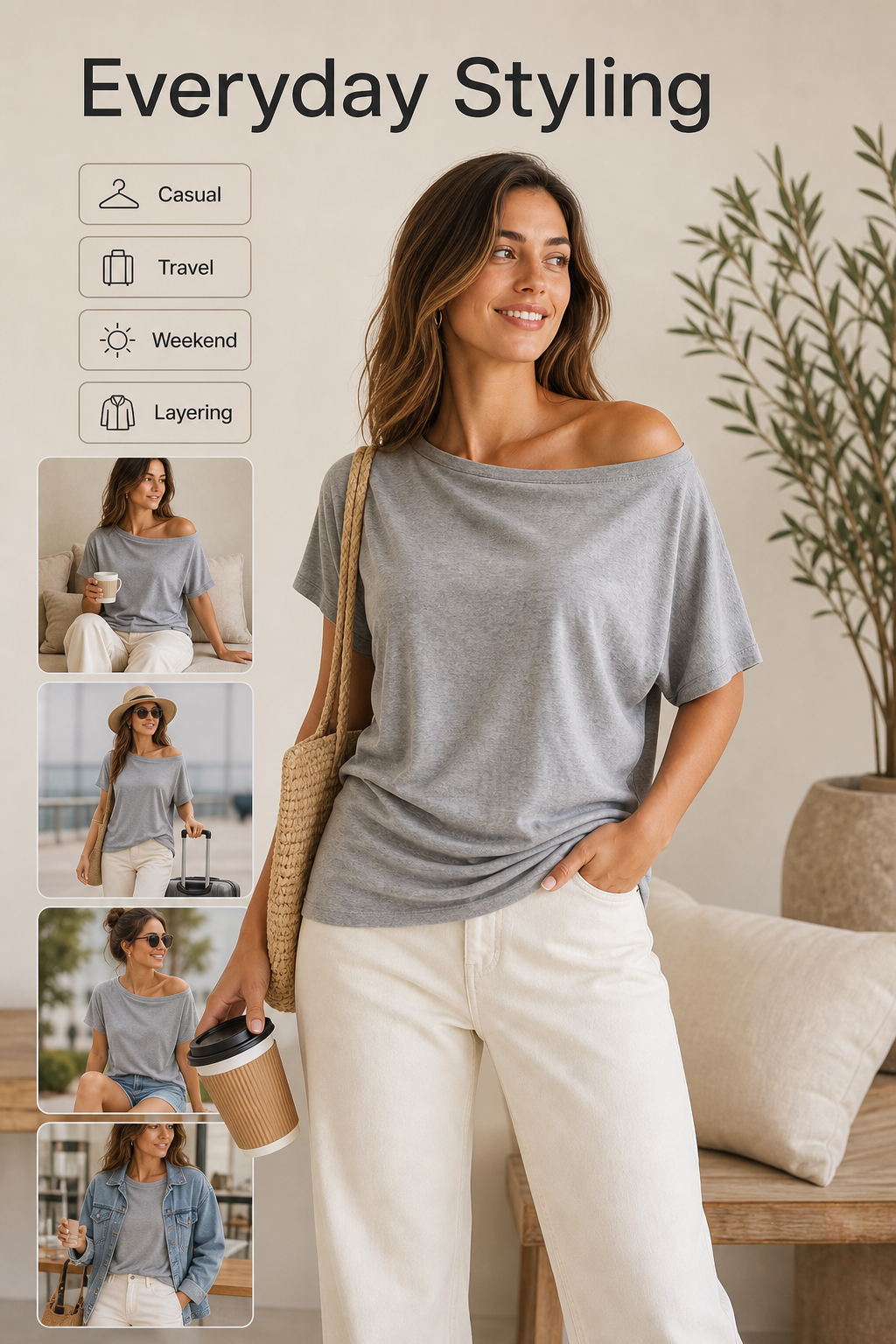 Women off shoulder short sleeve tee everyday styling detail image