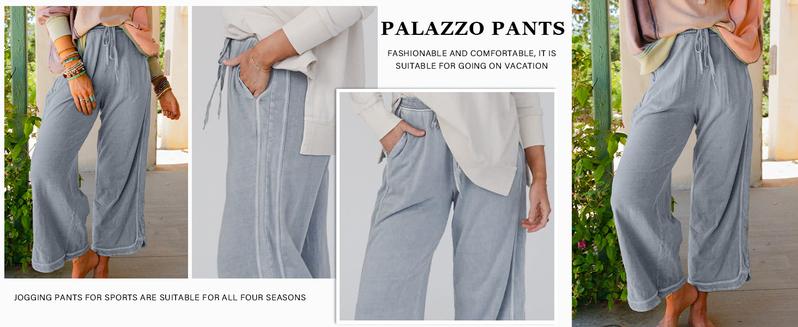 Tanming Women's Casual Wide Leg Pants High Waist Drawstring Sweatpants Baggy Athletic Trousers with Pockets