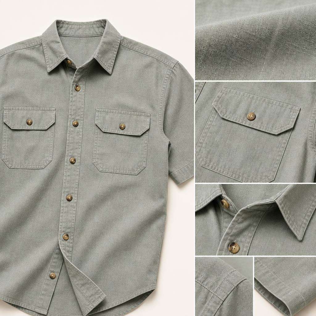 Men short sleeve utility work shirt fabric pocket and construction proof