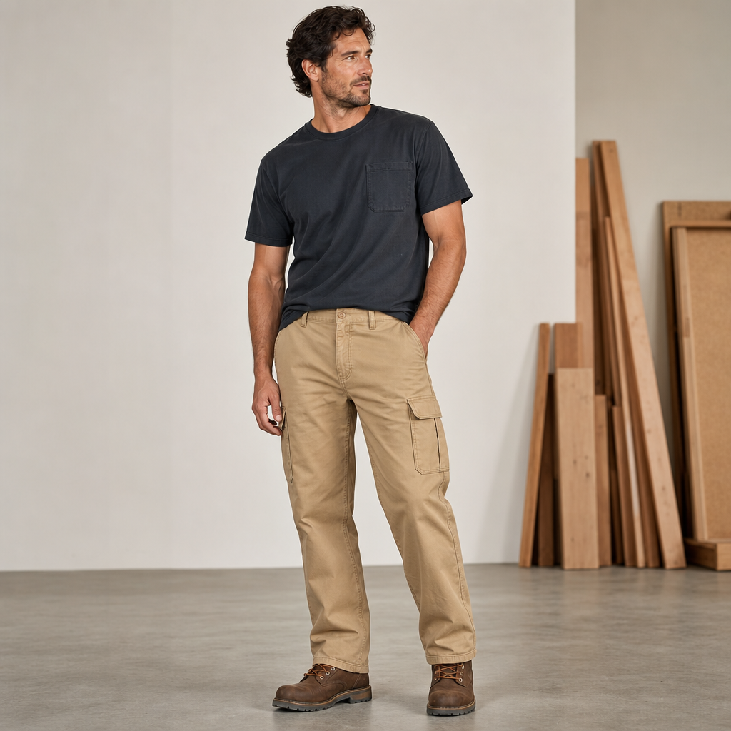 Men relaxed cargo work pants front worn gallery image