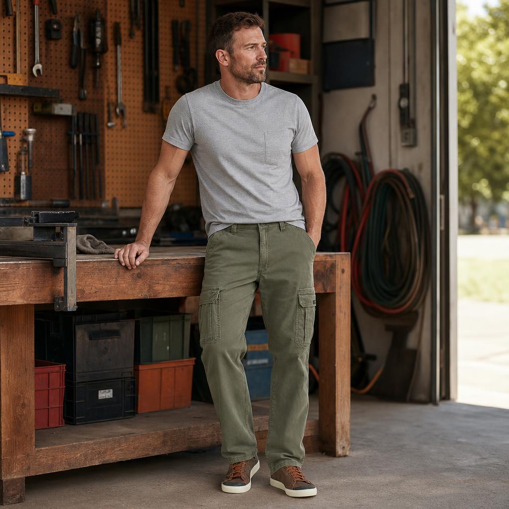 Men straight leg cargo pants work weekend lifestyle gallery image