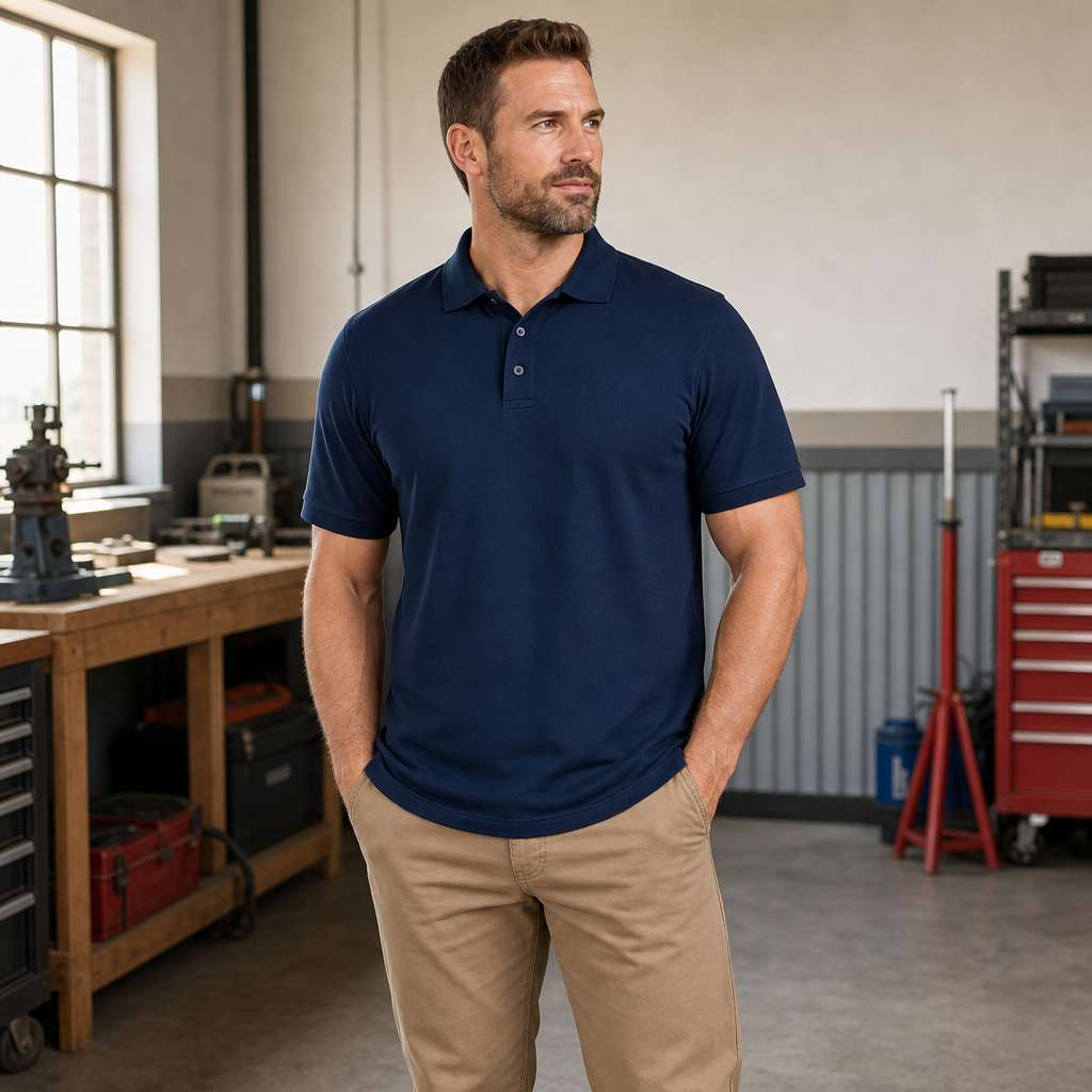 Men classic short sleeve polo work weekend lifestyle gallery image