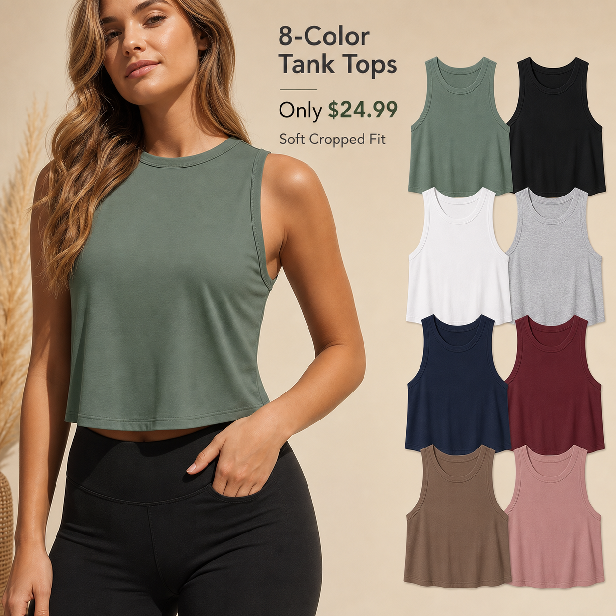 8-Color Cropped High Neck Tank Tops Only $24.99 promotional image