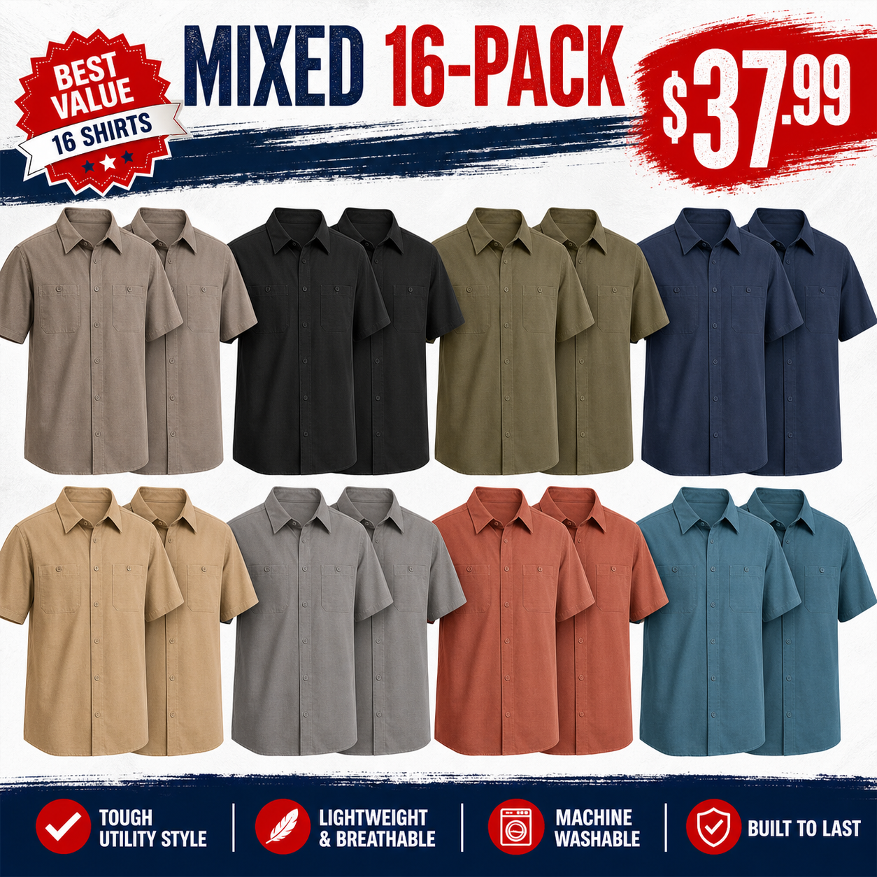 Mixed 16-Pack men's utility shirt bundle