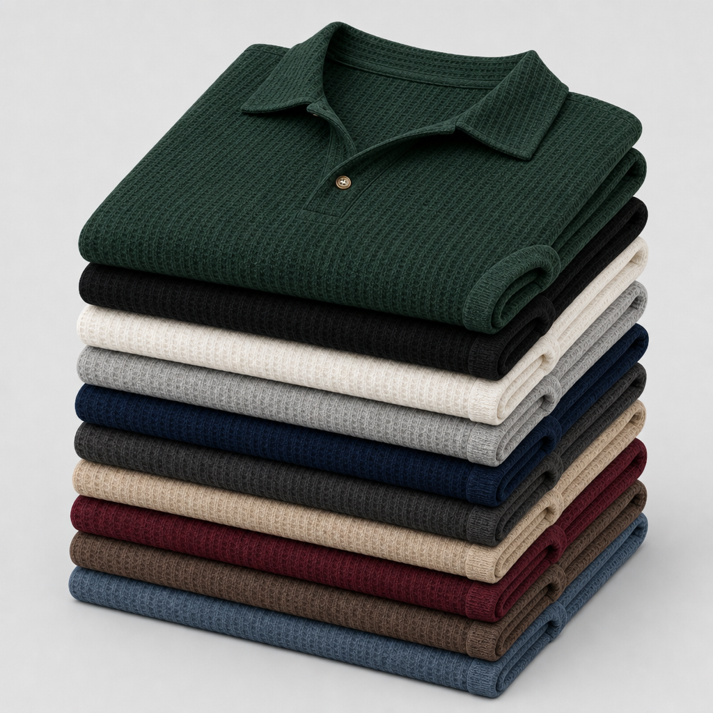 10-Pack Assorted Set men waffle knit open-collar polo SKU image