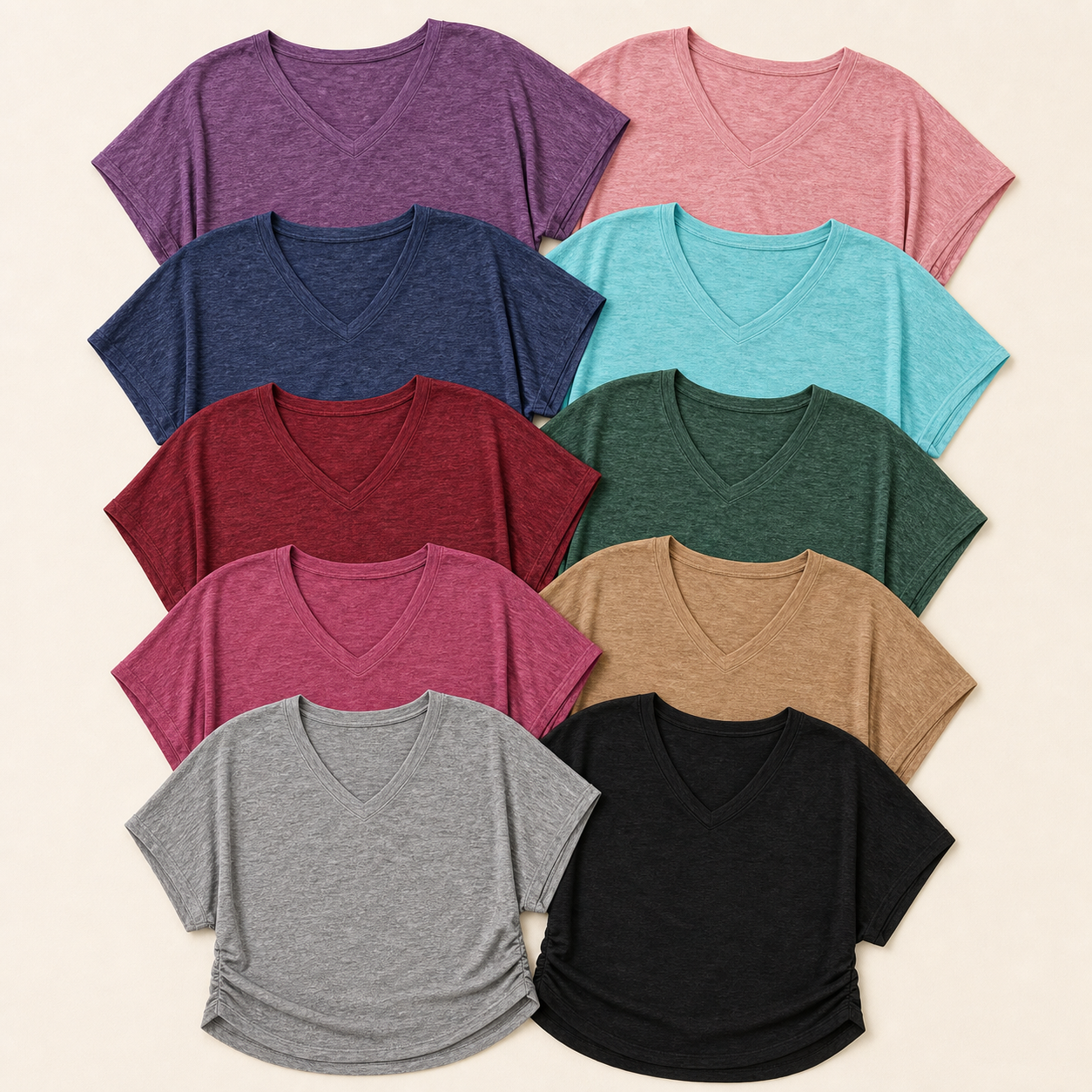 10-Pack Assorted Set women loose fit V-neck dolman sleeve tops SKU image