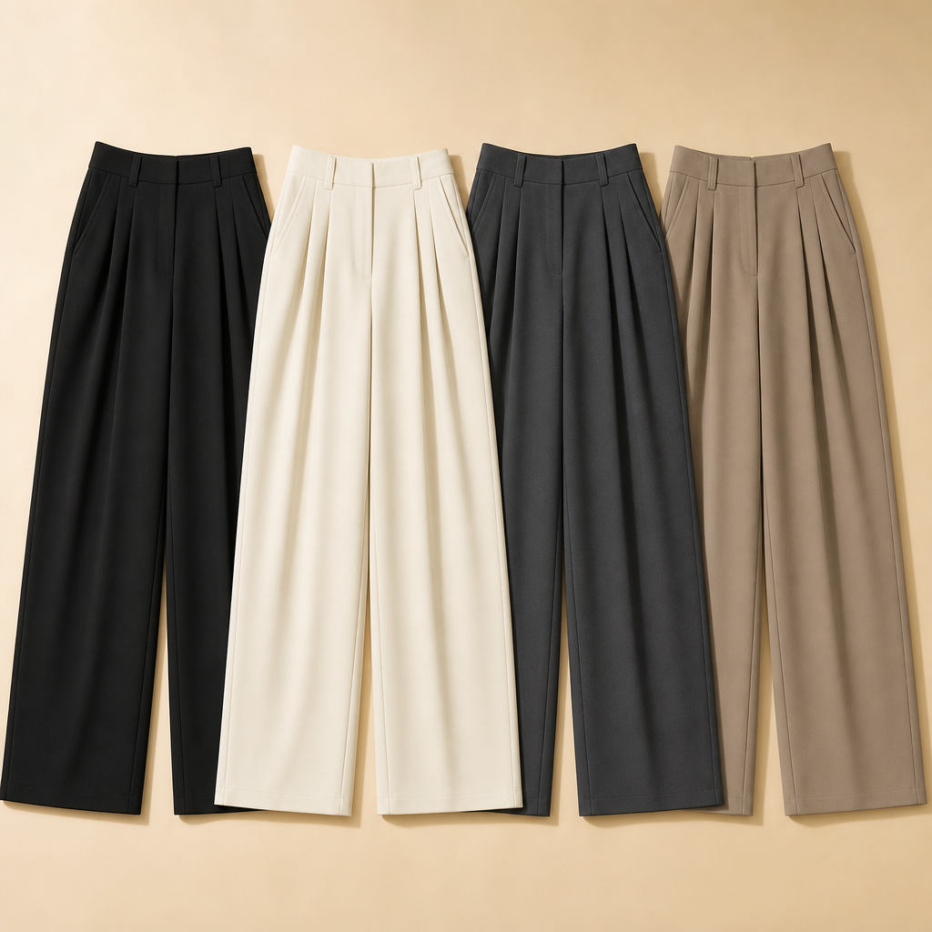 4-Pack Neutral Set women high waist pleated wide leg trousers SKU image