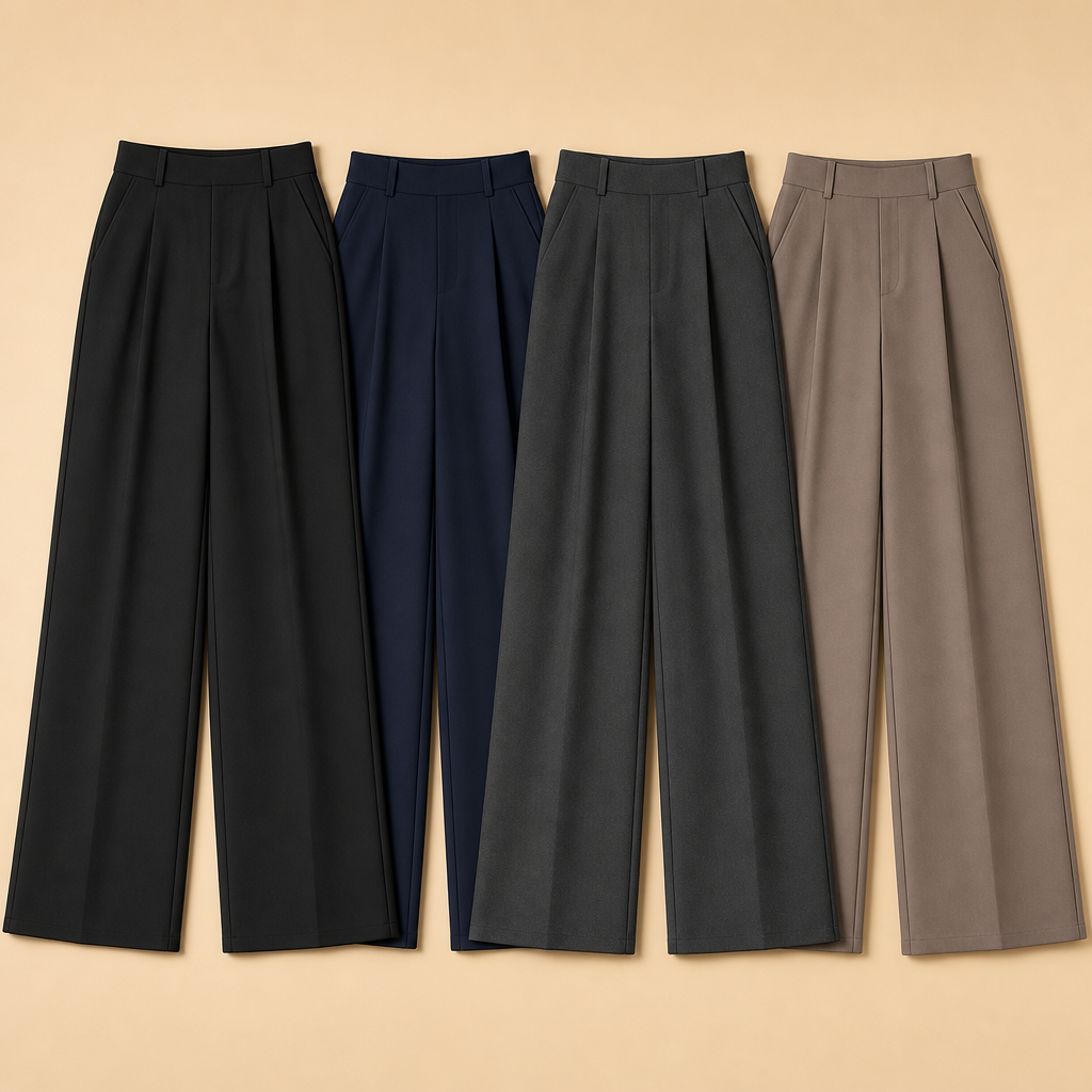 4-Pack Work Set women high waist pleated wide leg trousers SKU image