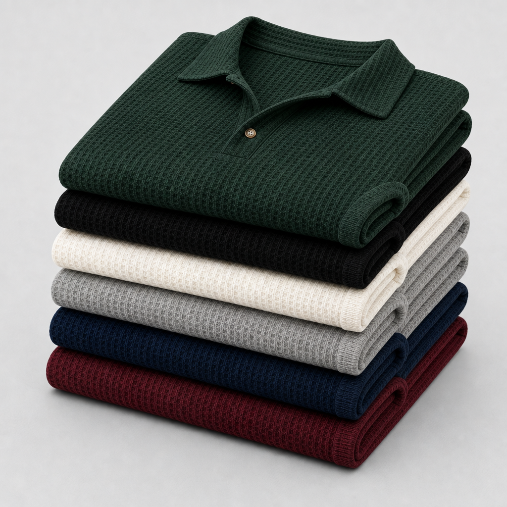 6-Pack Set A men waffle knit open-collar polo SKU image
