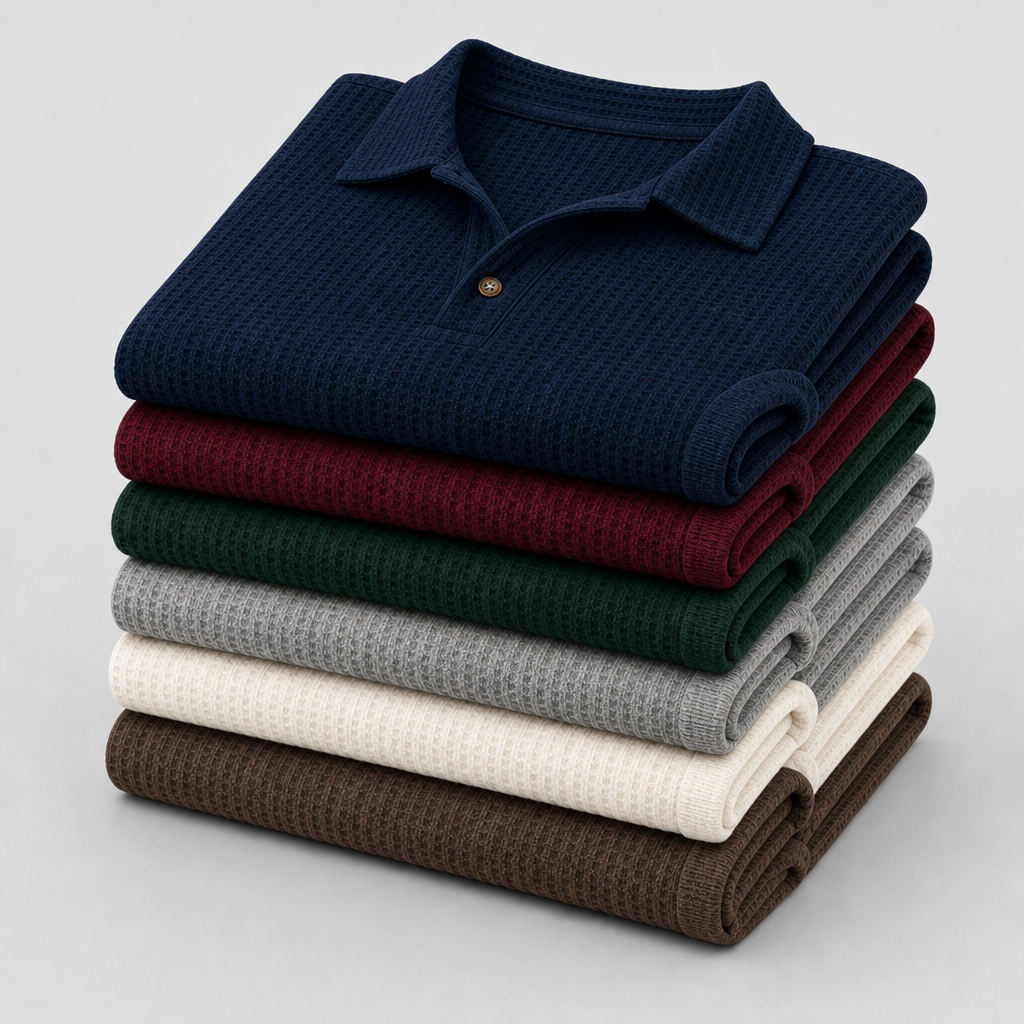 6-Pack Set C men waffle knit open-collar polo SKU image