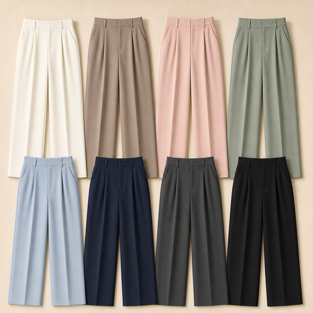 8-Color Set women high waist pleated wide leg trousers SKU image