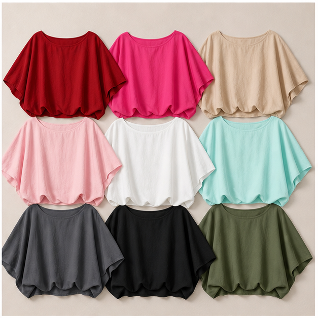 9-Color Set women boat neck batwing crop tops SKU image
