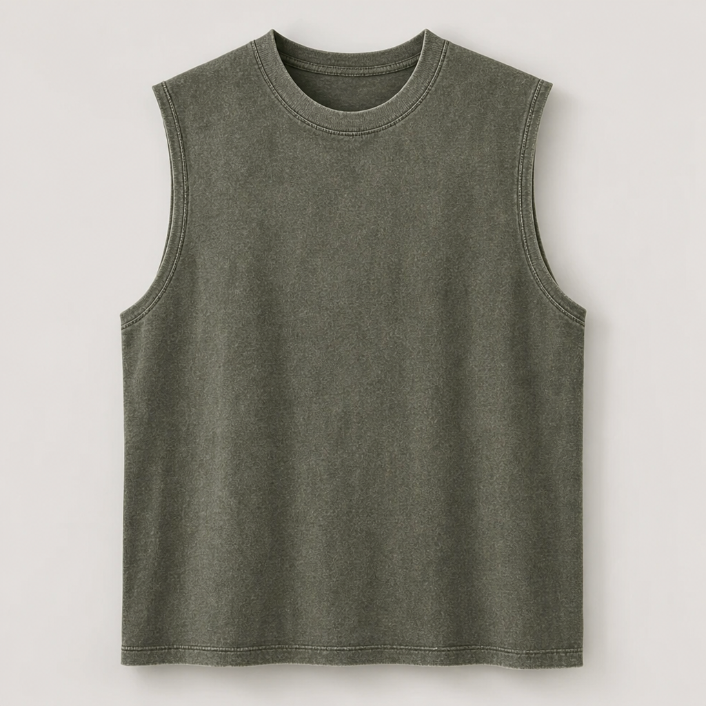 Army Green men washed cotton sleeveless muscle tank SKU image