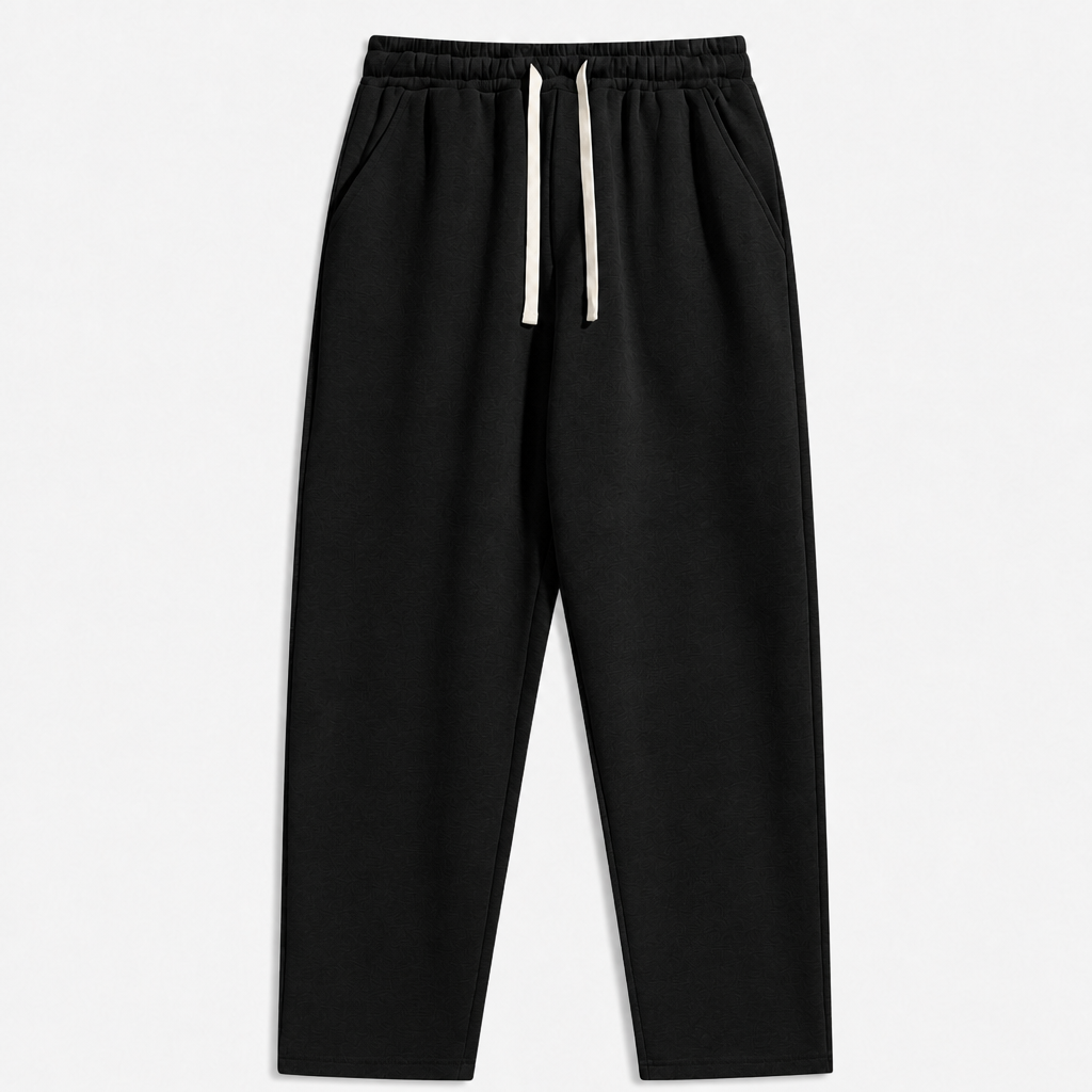 Black men relaxed fleece drawstring sweatpants SKU image
