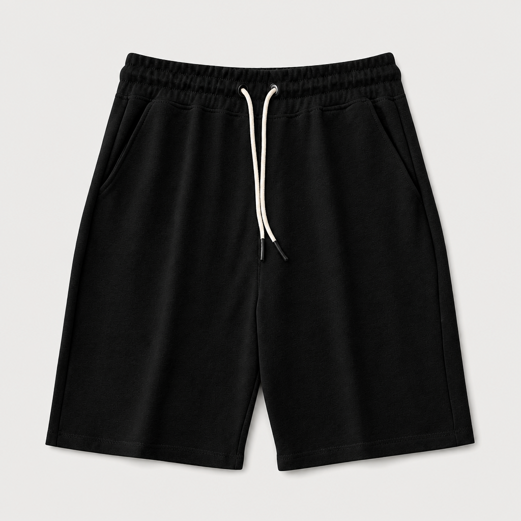 Black men relaxed fleece drawstring shorts SKU image