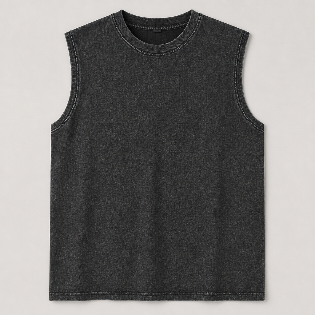 Black men washed cotton sleeveless muscle tank SKU image