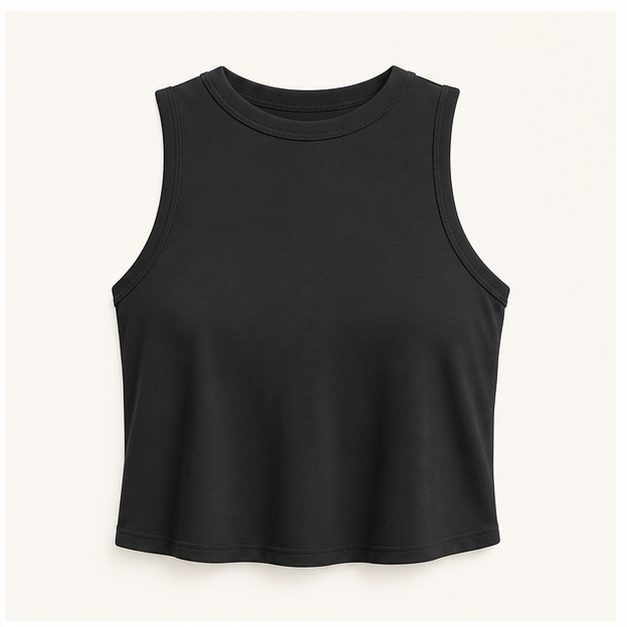 Black women cropped high neck sleeveless tank tops SKU image