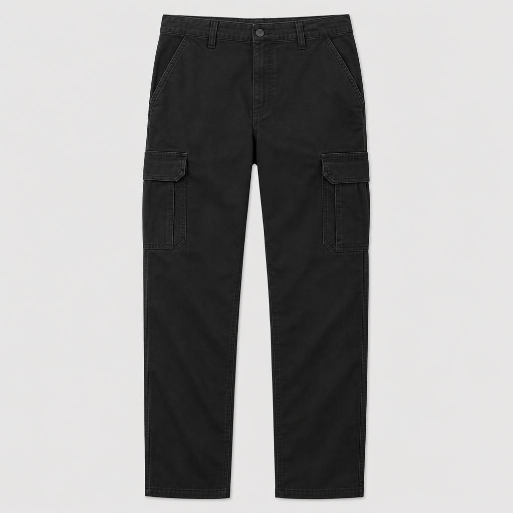 Black men straight leg cargo pants SKU image