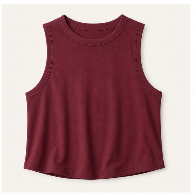 Burgundy women cropped high neck sleeveless tank tops SKU image