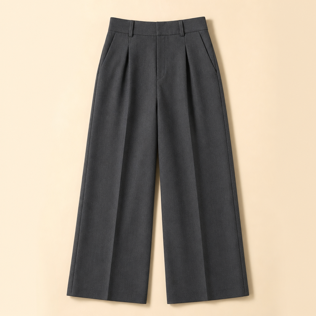 Charcoal women high waist pleated wide leg trousers SKU image