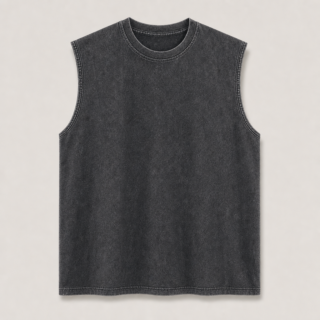 Charcoal men washed cotton sleeveless muscle tank SKU image