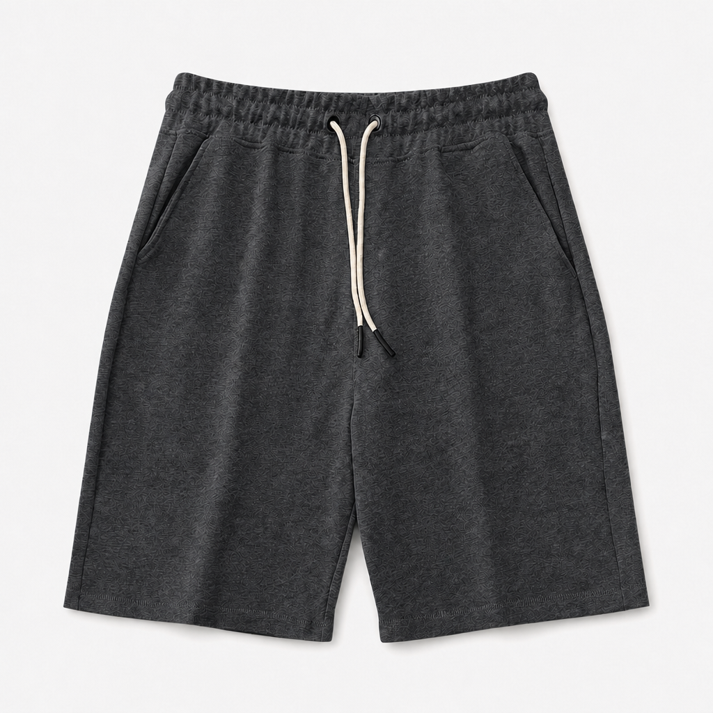 Charcoal men relaxed fleece drawstring shorts SKU image