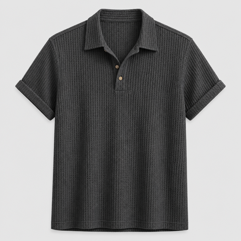 Charcoal Gray men waffle knit open-collar polo SKU image