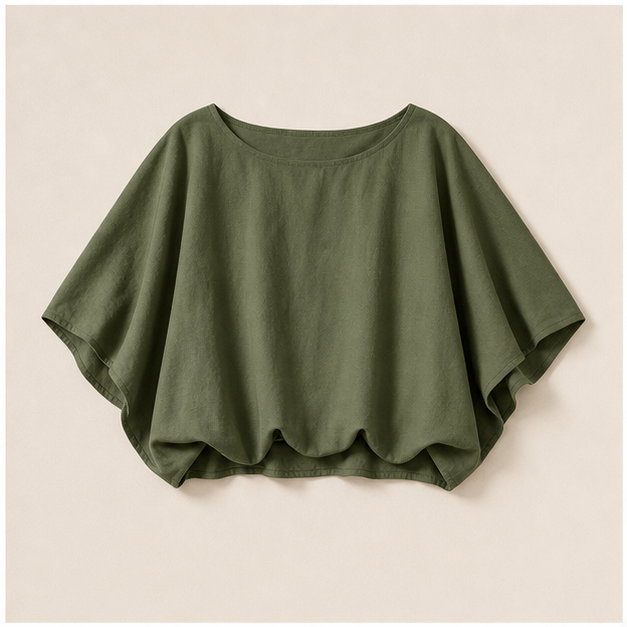 Green women boat neck batwing crop tops SKU image