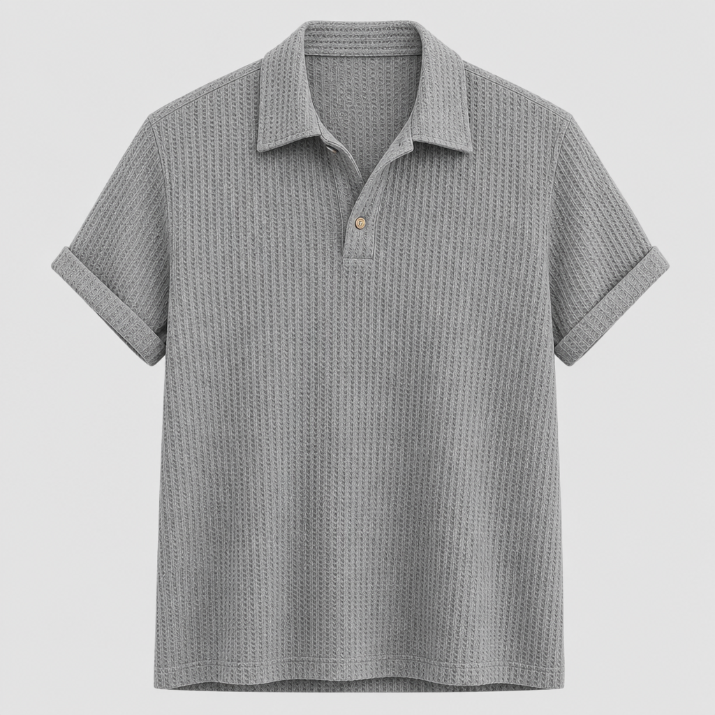Heather Gray men waffle knit open-collar polo SKU image