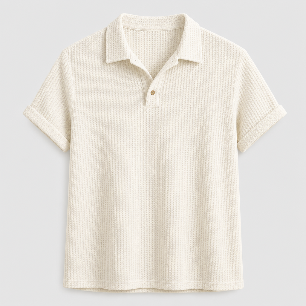 Ivory White men waffle knit open-collar polo SKU image