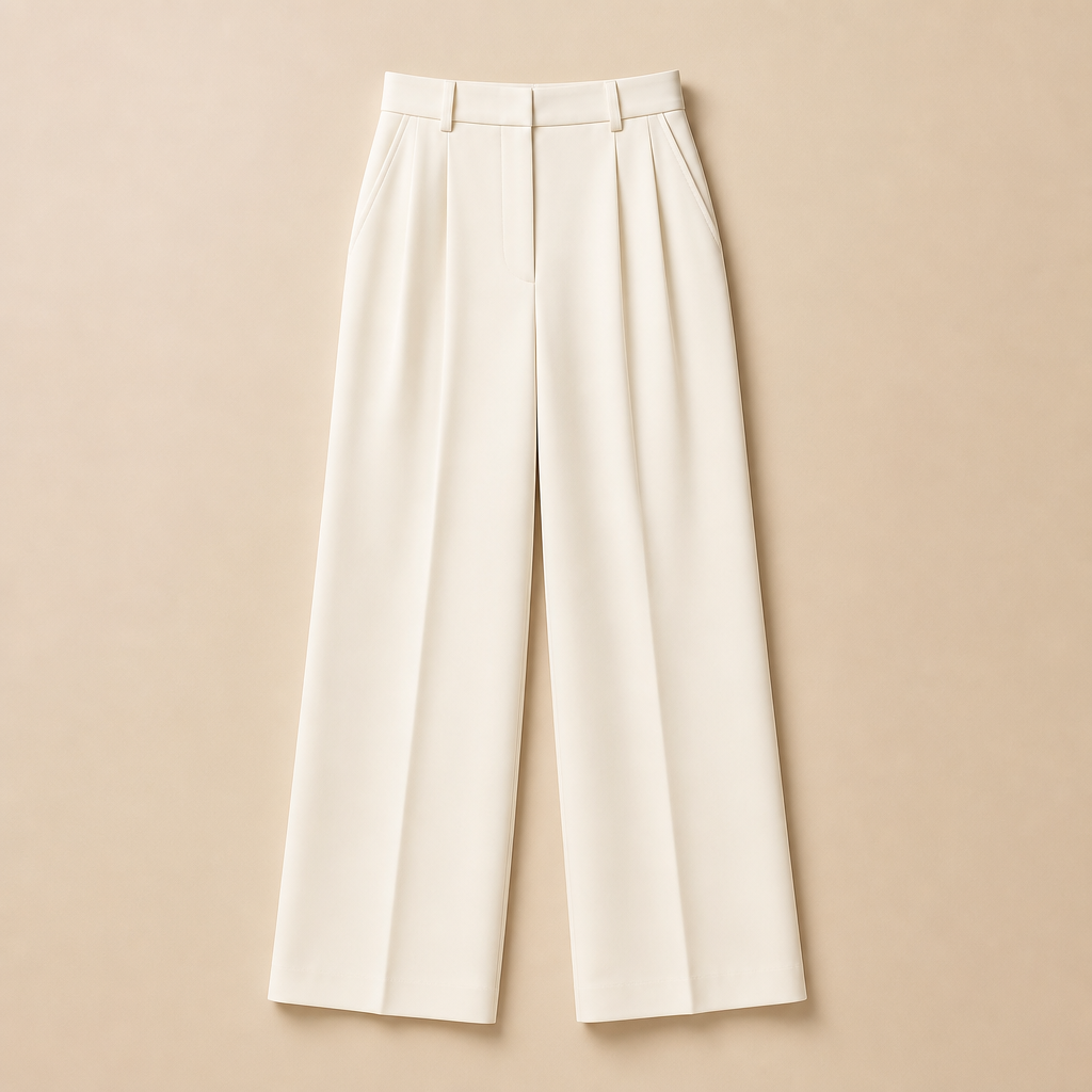 Ivory women high waist pleated wide leg trousers SKU image