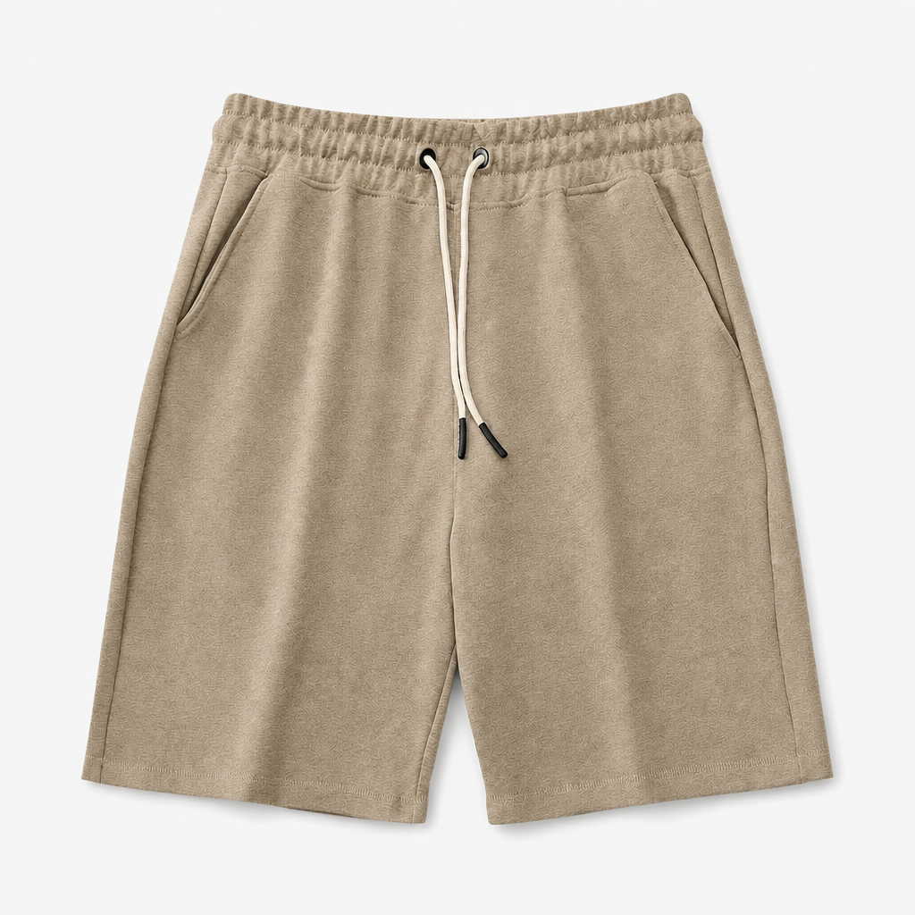 Khaki men relaxed fleece drawstring shorts SKU image