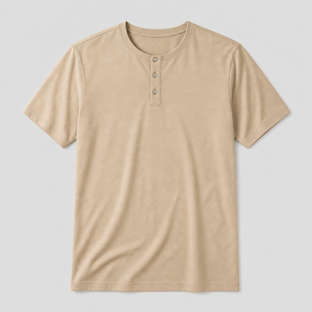 Khaki Beige men smooth Henley tee SKU image