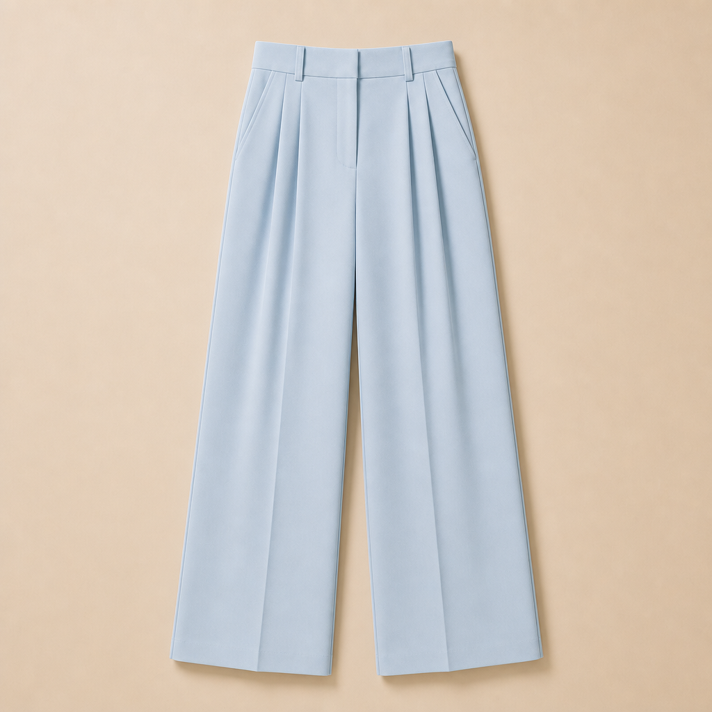 Light Blue women high waist pleated wide leg trousers SKU image