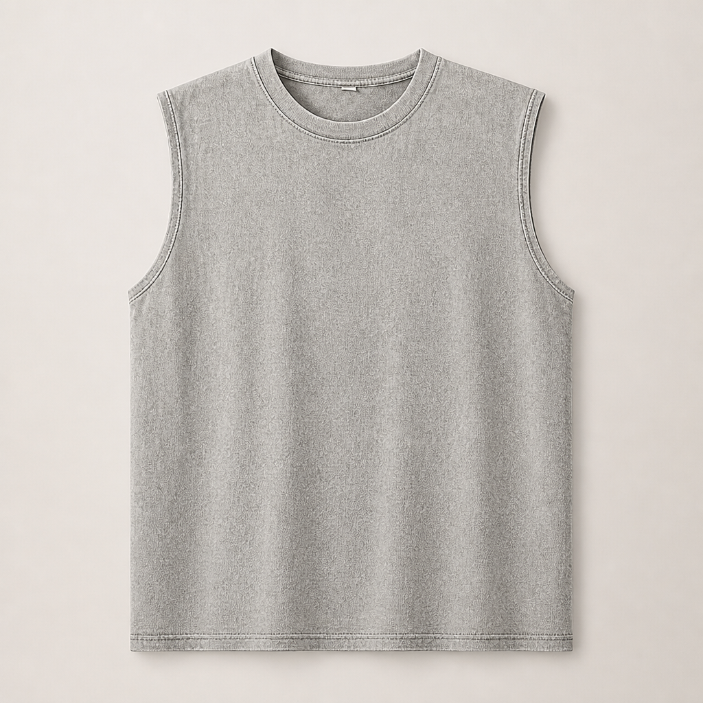 Light Gray men washed cotton sleeveless muscle tank SKU image