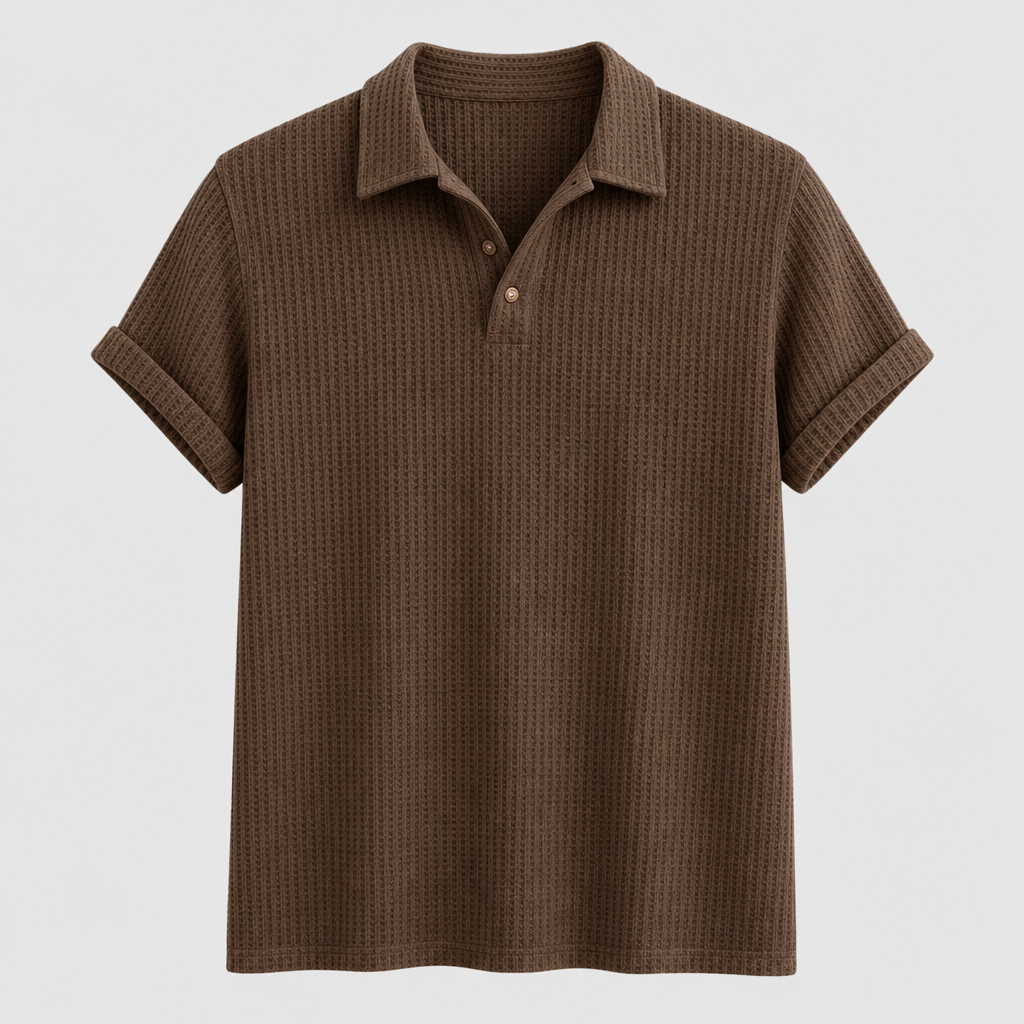 Mocha Brown men waffle knit open-collar polo SKU image