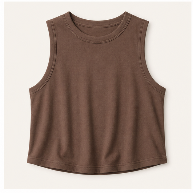 Mocha Brown women cropped high neck sleeveless tank tops SKU image