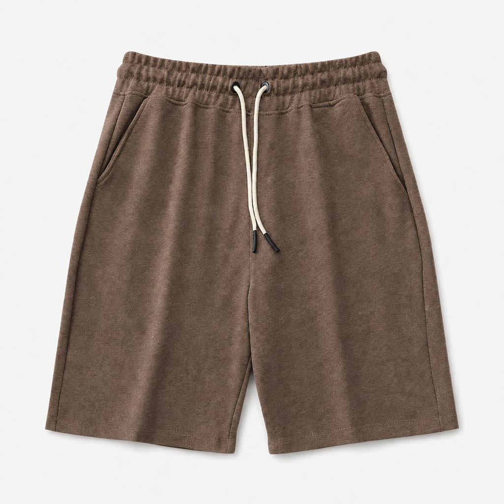 Mocha Brown men relaxed fleece drawstring shorts SKU image