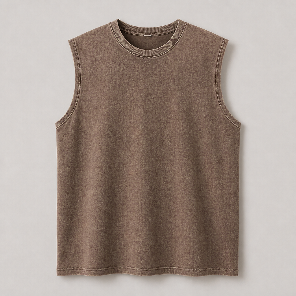 Mocha Brown men washed cotton sleeveless muscle tank SKU image