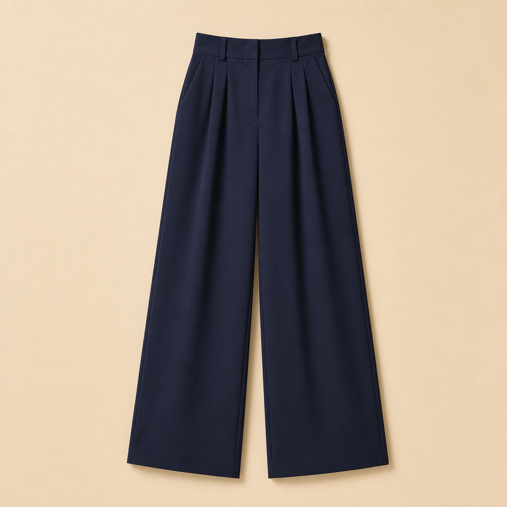 Navy women high waist pleated wide leg trousers SKU image