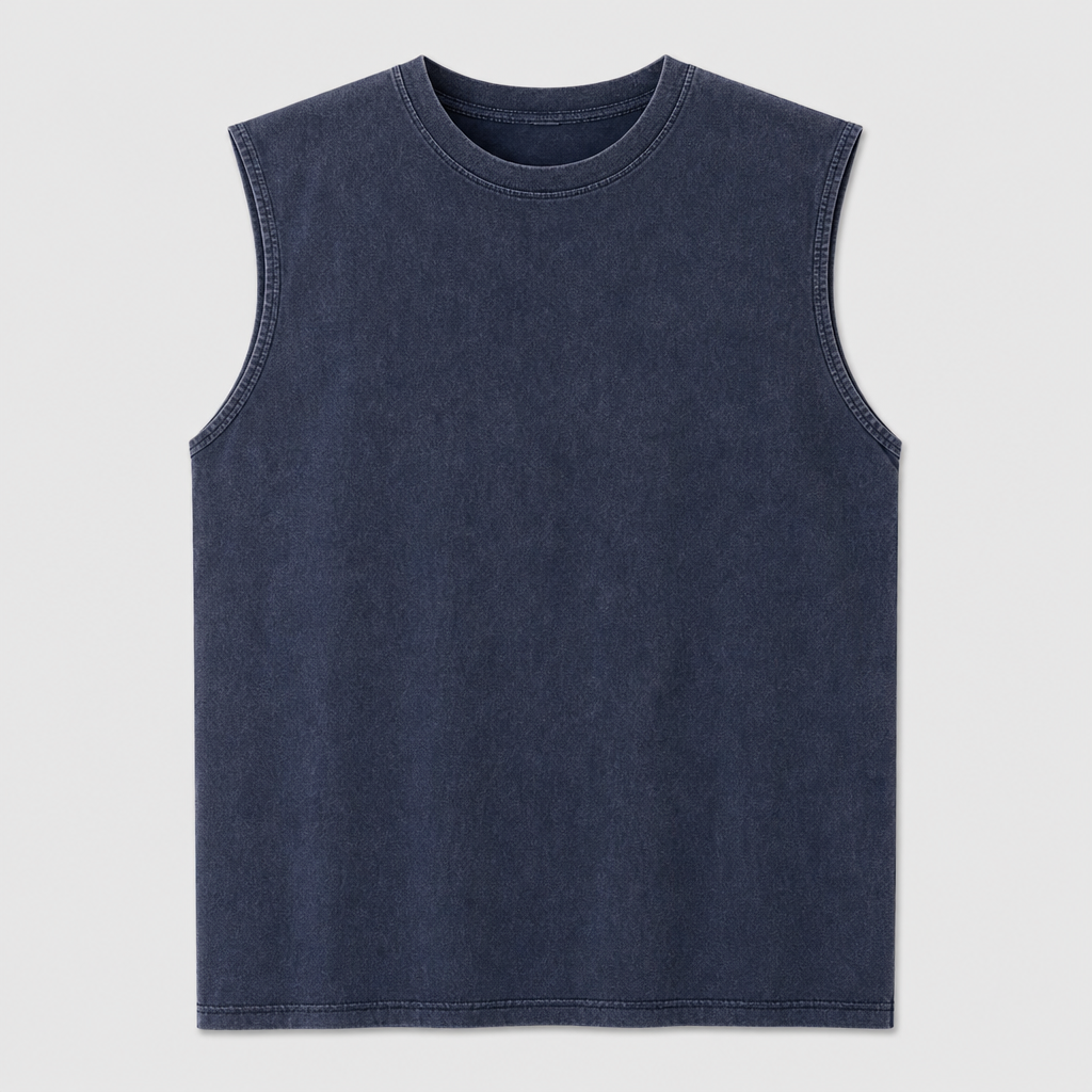 Navy men washed cotton sleeveless muscle tank SKU image