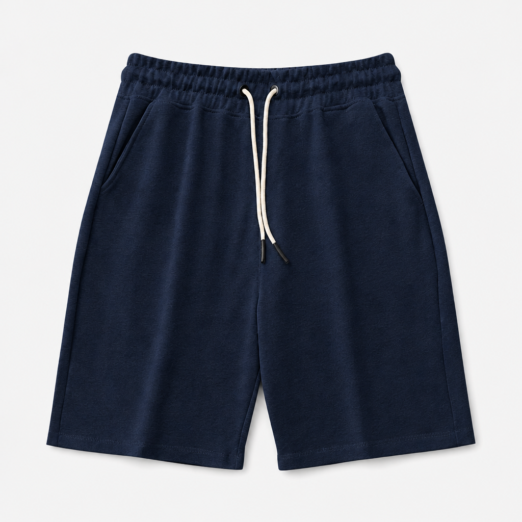 Navy men relaxed fleece drawstring shorts SKU image