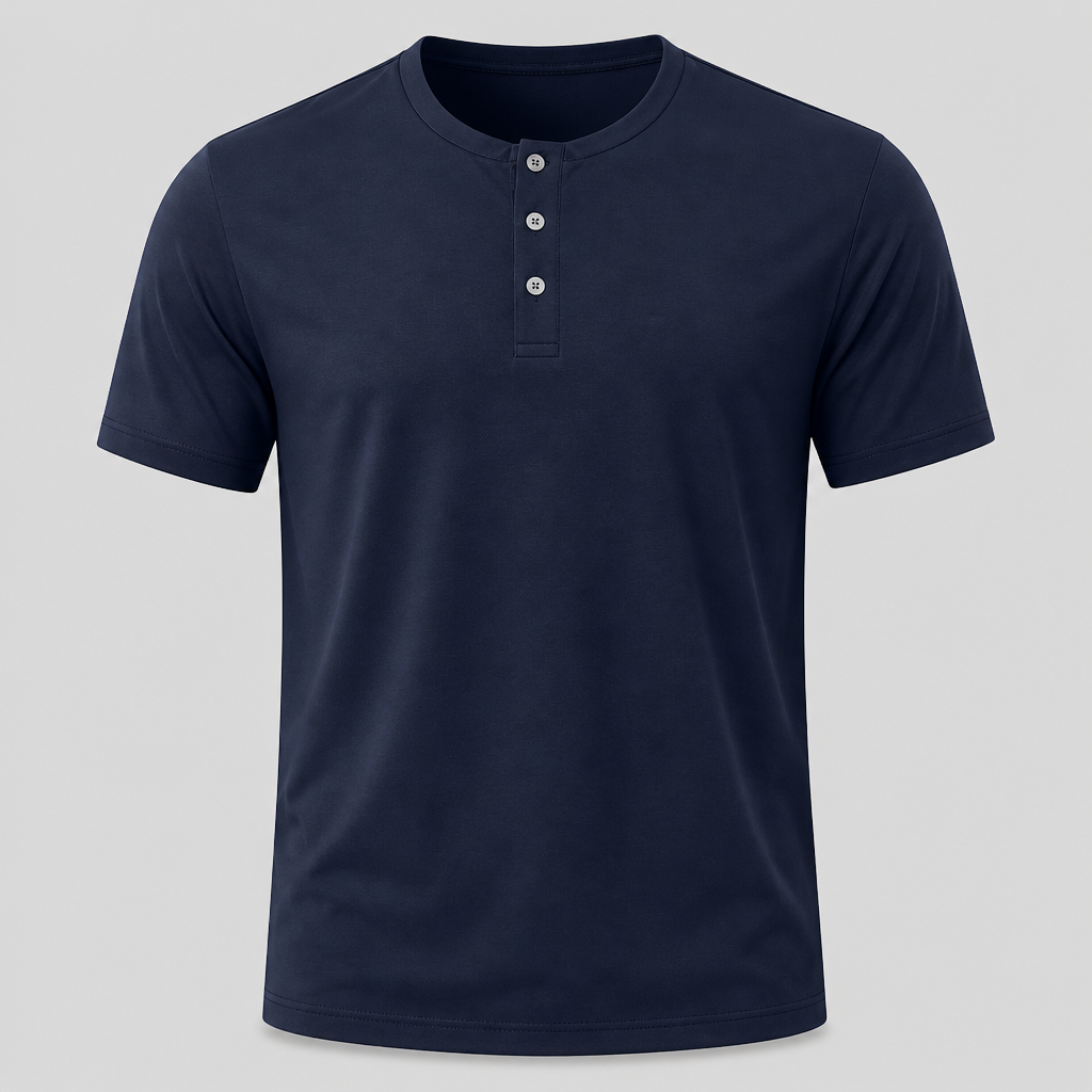 Navy Blue men smooth Henley tee SKU image