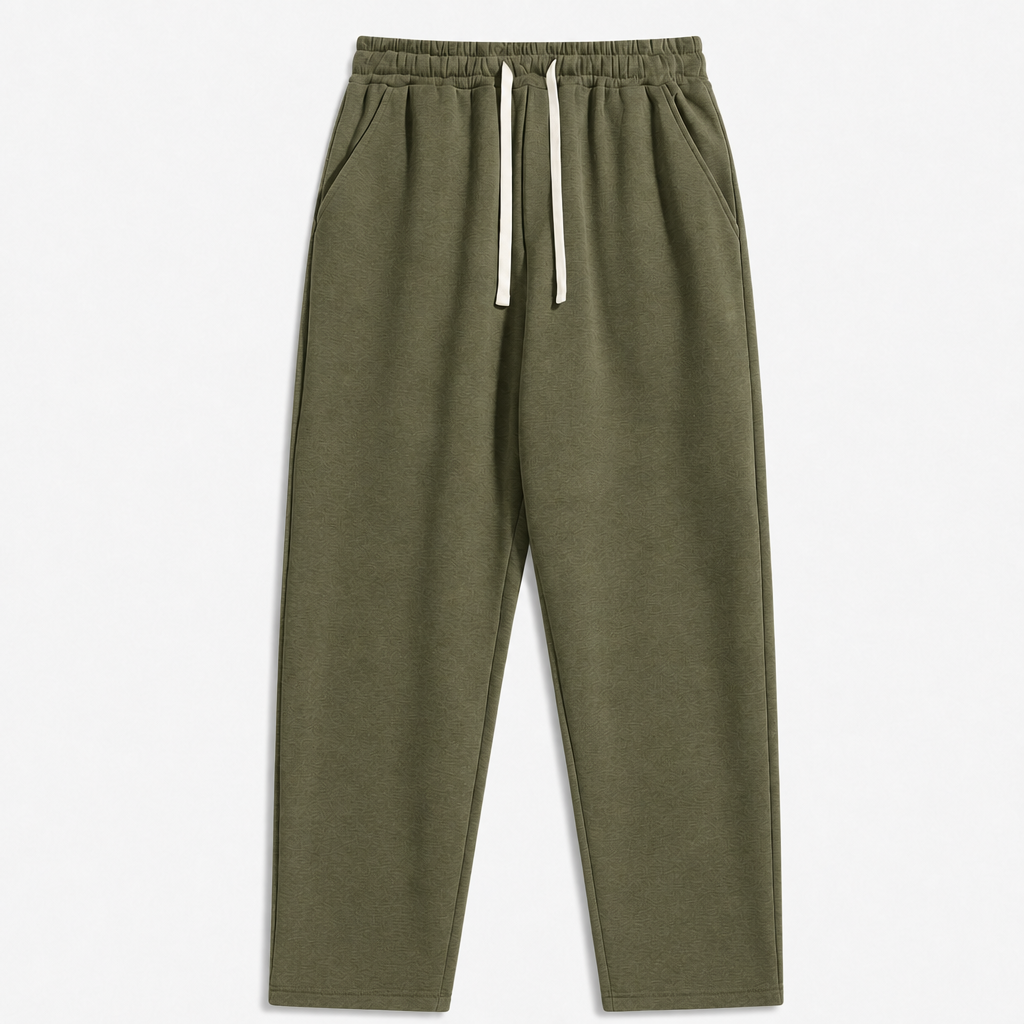 Olive Green men relaxed fleece drawstring sweatpants SKU image