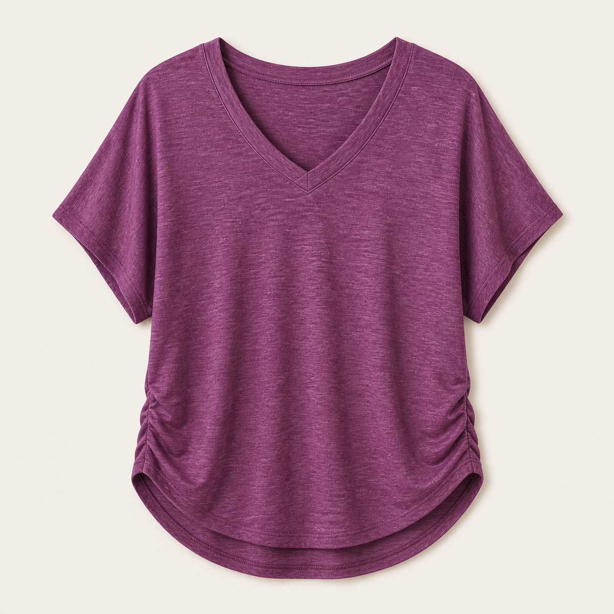 Raspberry women loose fit V-neck dolman sleeve tops SKU image