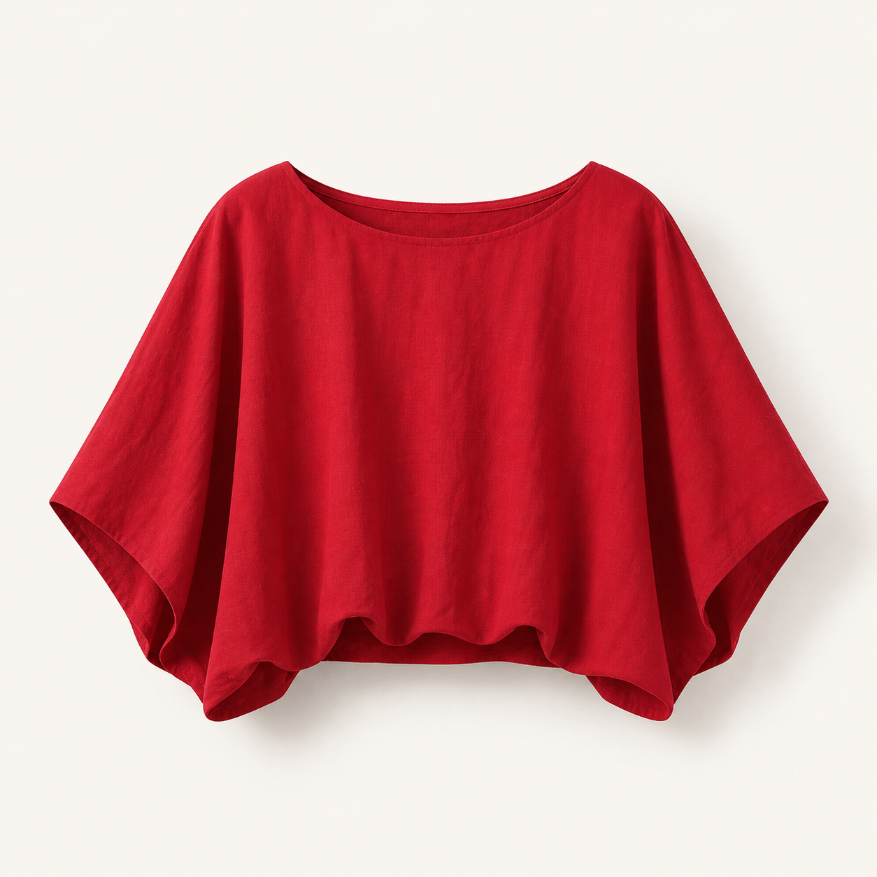 Red women boat neck batwing crop tops SKU image