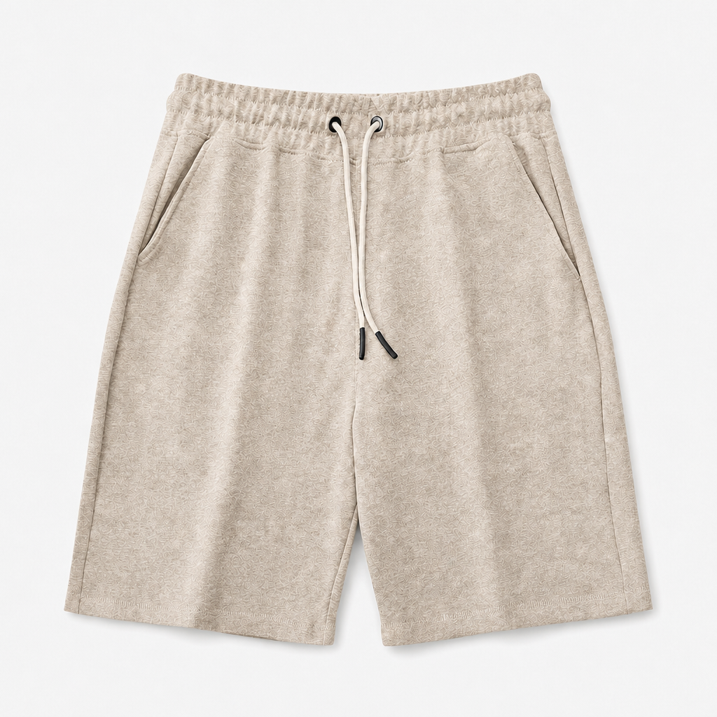 Stone Beige men relaxed fleece drawstring shorts SKU image