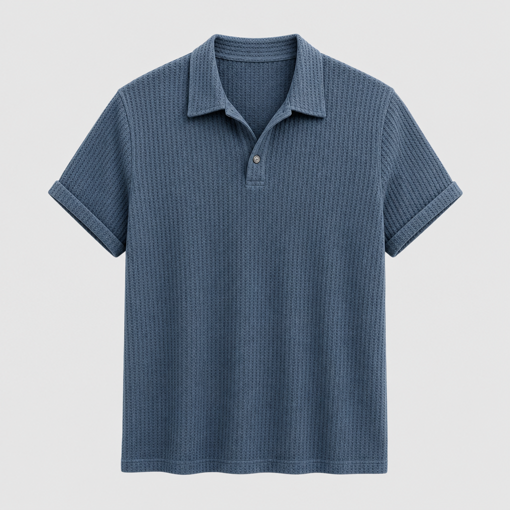 Stone Blue men waffle knit open-collar polo SKU image