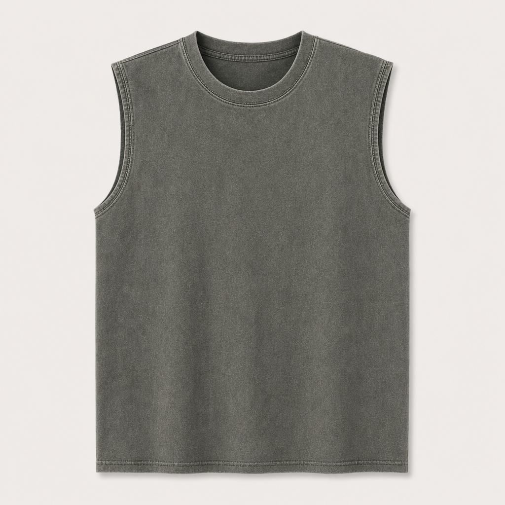 Washed Olive men washed cotton sleeveless muscle tank SKU image