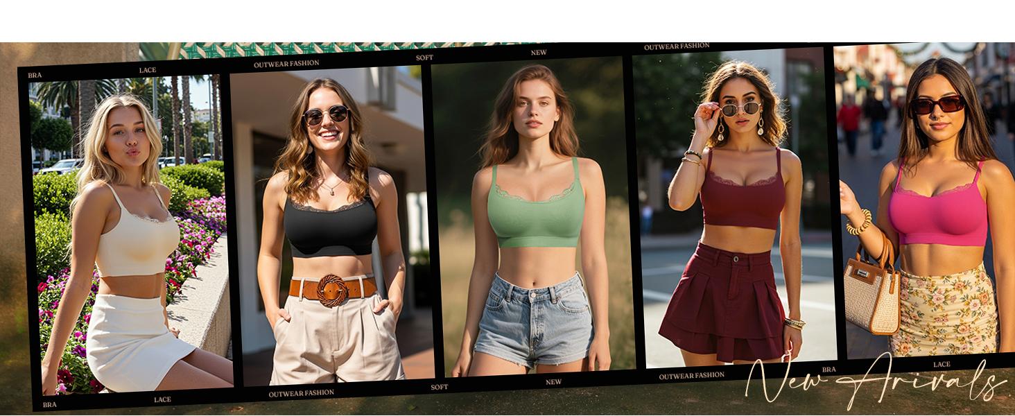  Lace Trim U-Plunge Bralette Wireless Seamless Wireless Everyday Bras Comfortable